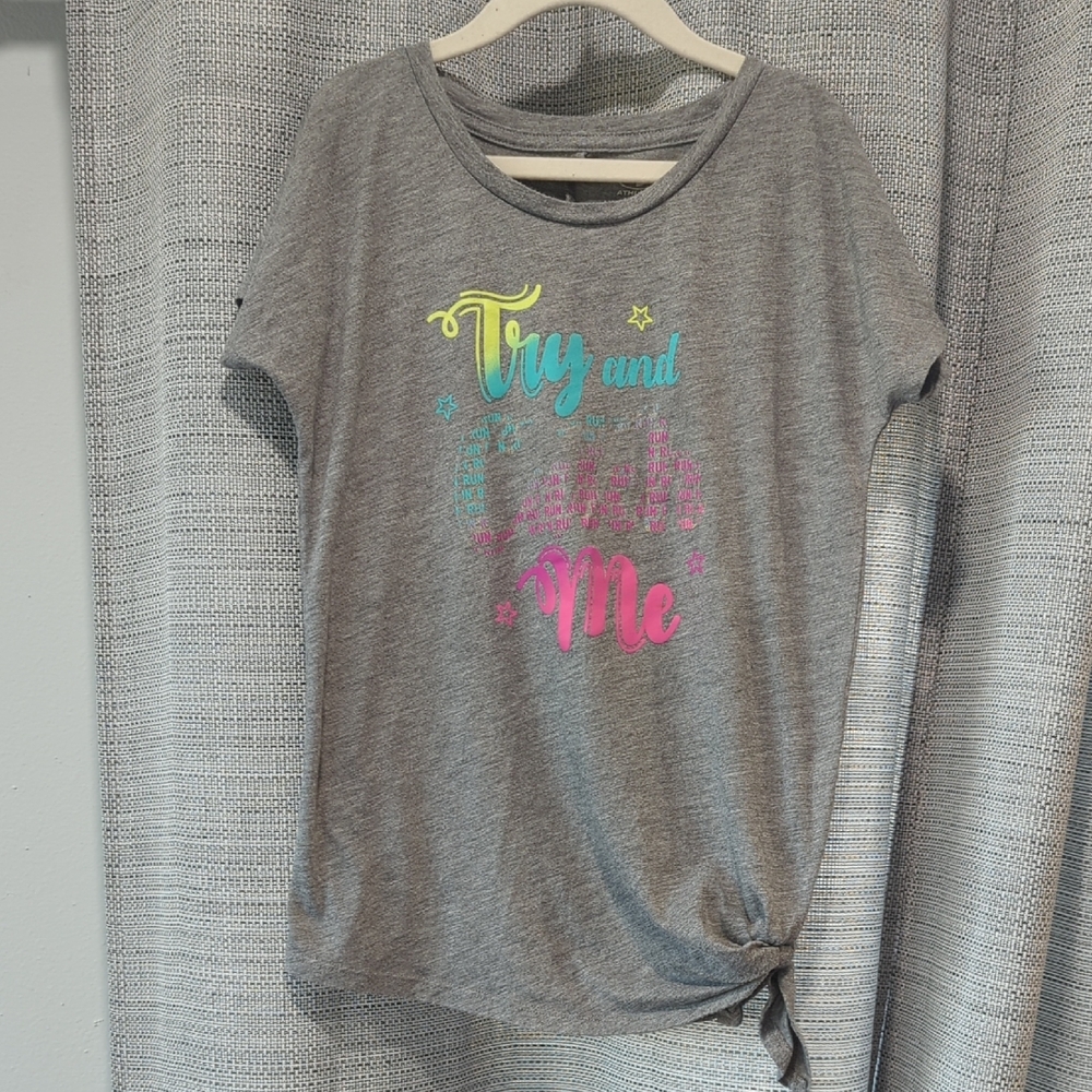 Athletic Works Gray and Yellow Short Sleeve Tee with Colorful Print